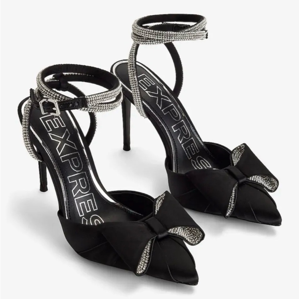 Express Black Heels with Silver Accents